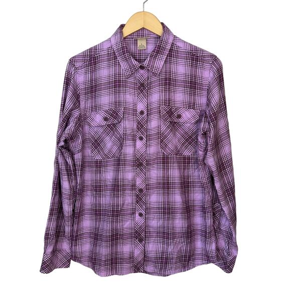 Duluth Plaid Shirt Womens Top Size L Pockets Button Up Purple Cotton Outdoors - Picture 1 of 6